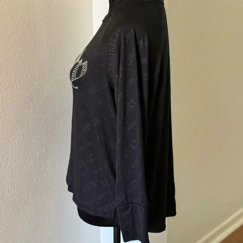 Juicy Couture Jewel Embellished Logo Black Long Sleeve Night Shirt - Picture 2 of 5